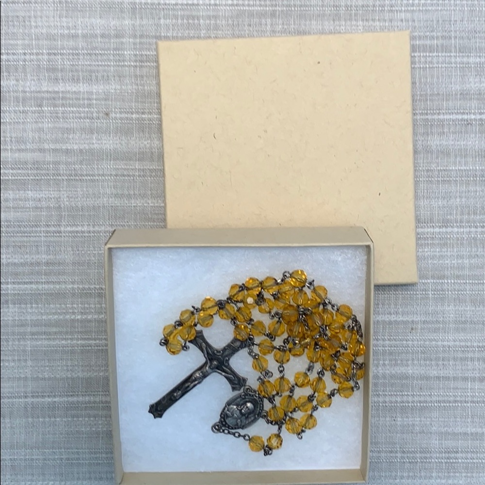 Sterling and Amber Glass Rosary w/gift Box - Picture 7 of 8
